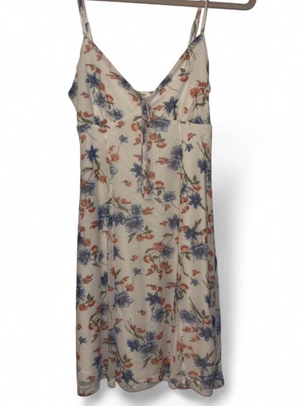 Floral mini Dress in Cream with Blue and Rust Flowers